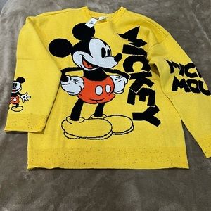 Disney Adults Mens Mickey Mouse Pullover Knit Crew Neck Sweater Yellow